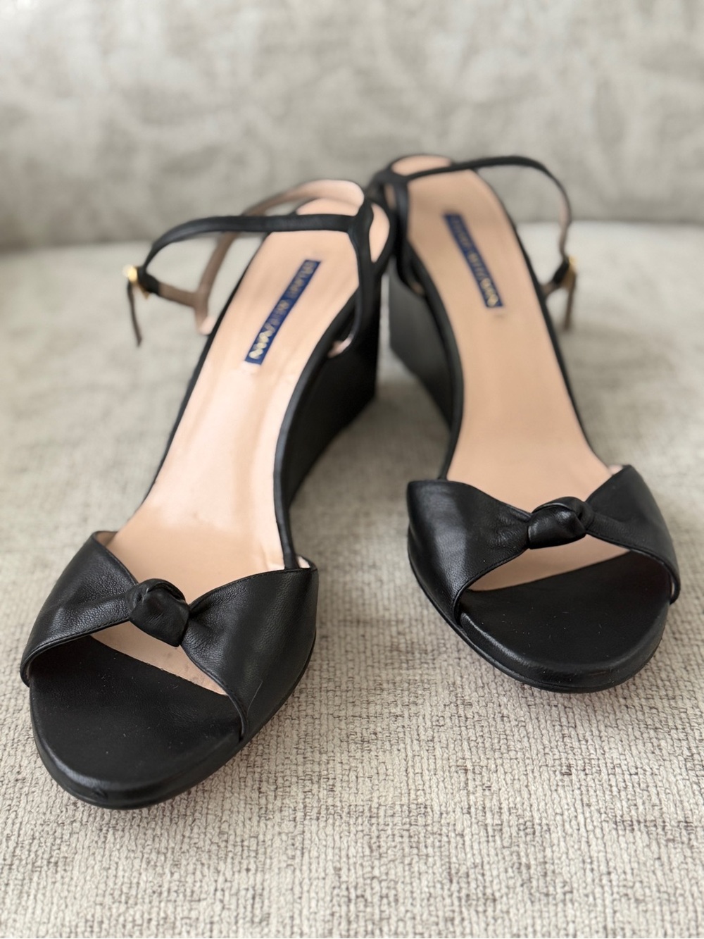Stuart Weitzman Black Knotted Open-Toe Heels